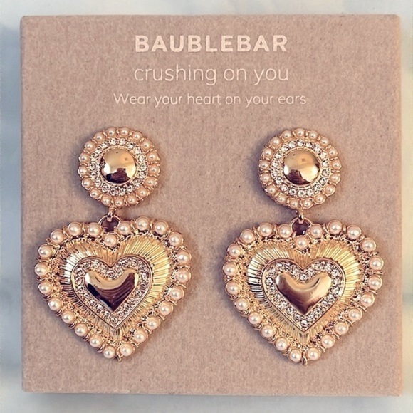 BaubleBar Jewelry - Brand New BaubleBar Gold Tone Heart Faux Pearl Beaded Drop Earrings Valentine’s